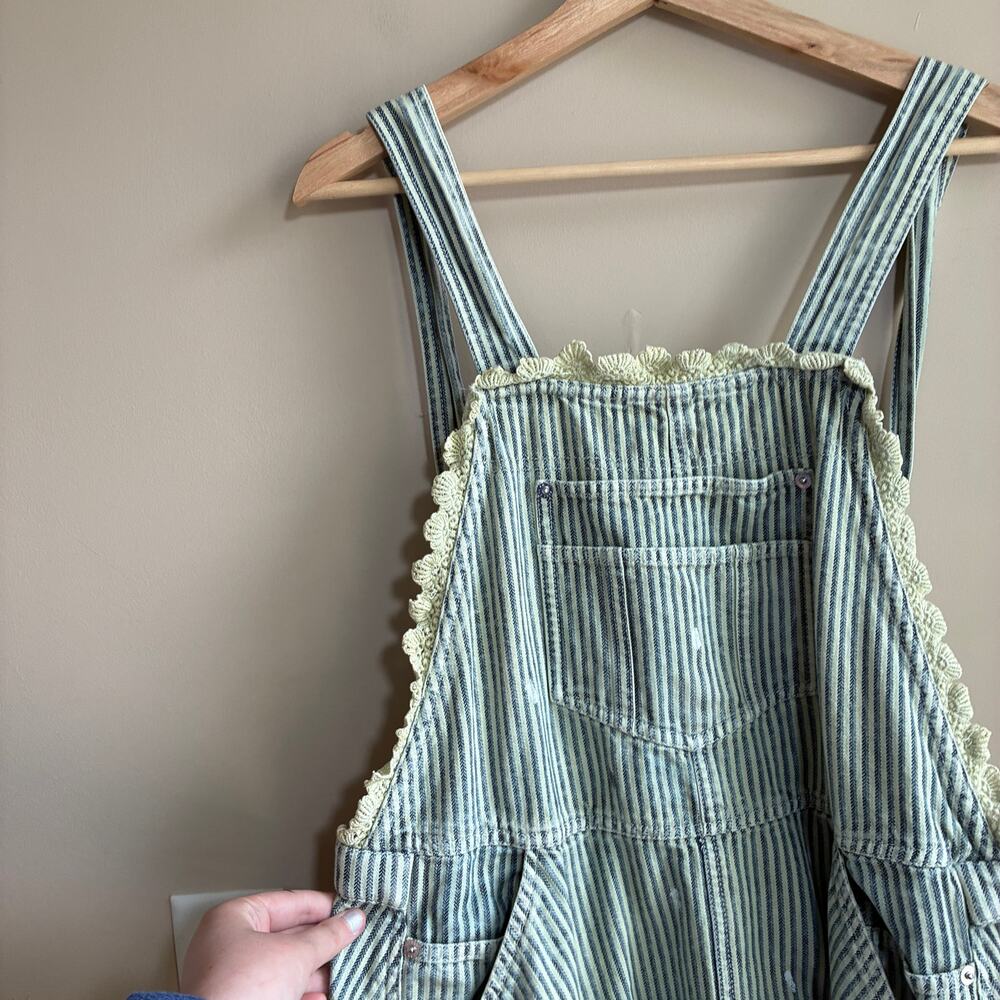 We The Free painted overall dress cottagecore coquette green striped women's XS - Picture 5 of 11